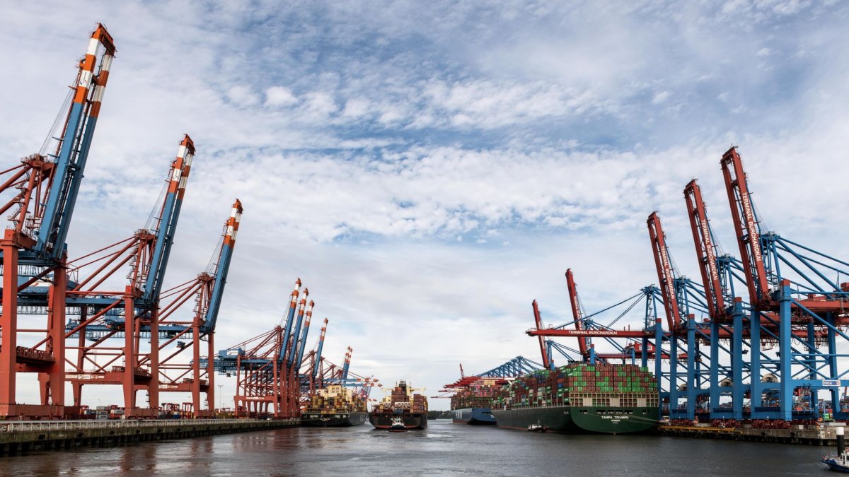 busy container terminal crane