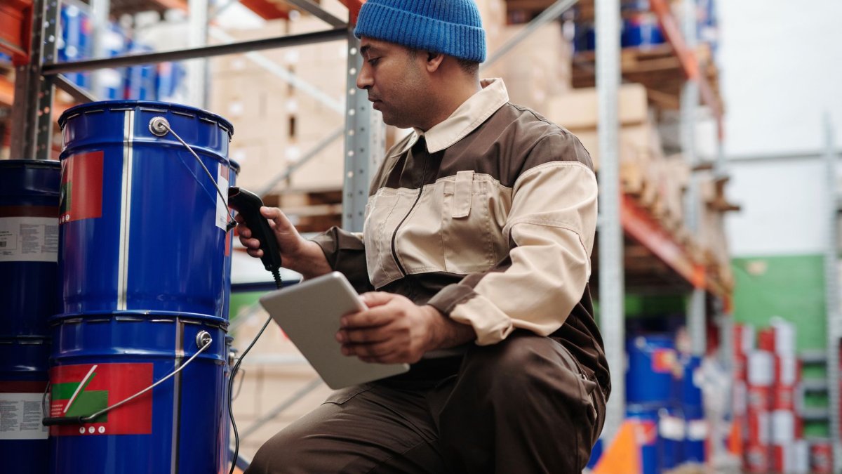 professional inspecting cargo labels