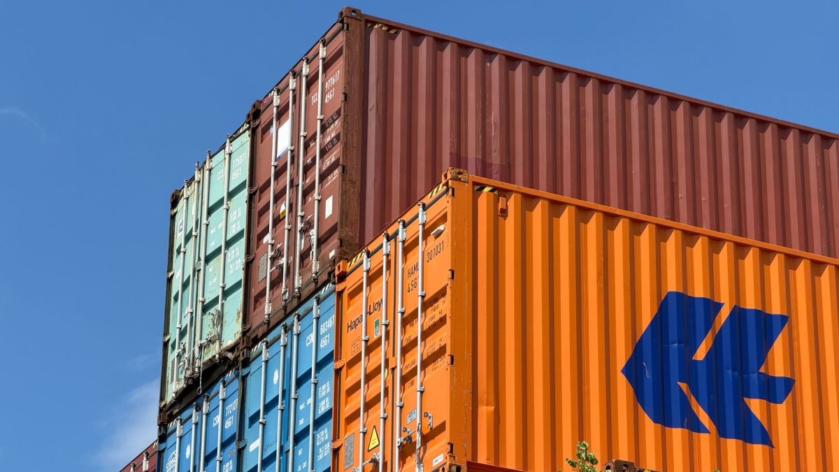 shipping containers stacked high