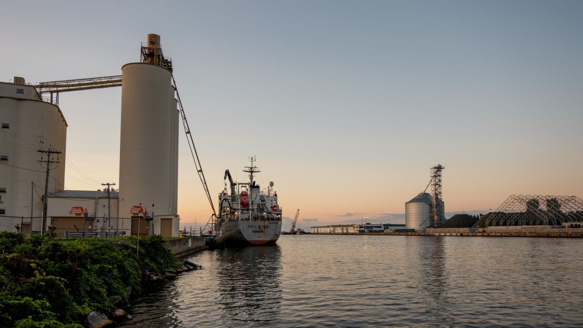 ship cargo sunset harbor