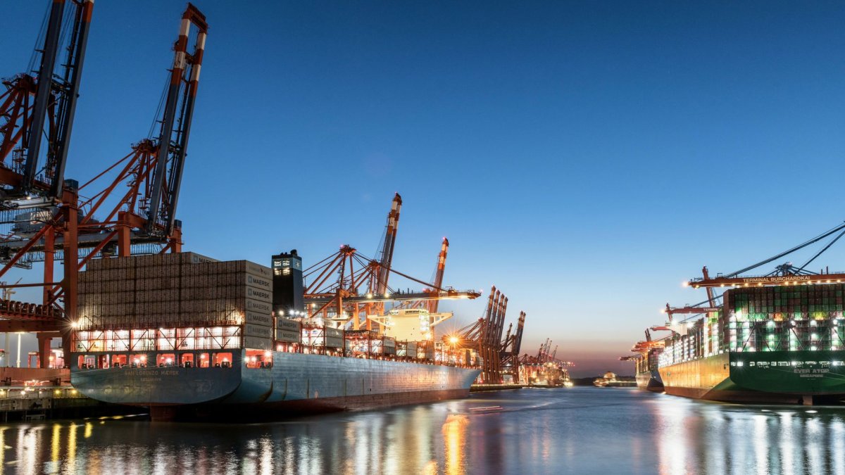 shipping port sunset view