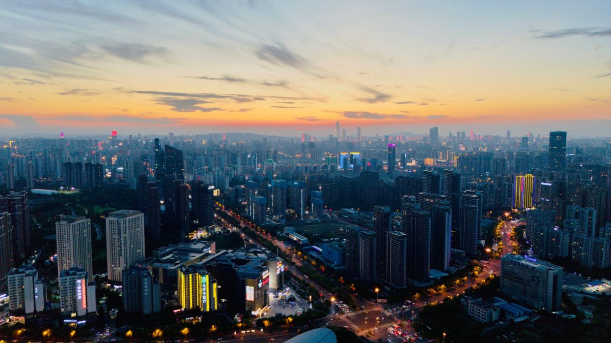 glowing business city skyline